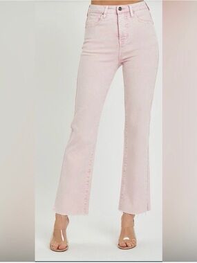 High-Rise Pastel Pink Flare Jeans - Women's Wide Leg